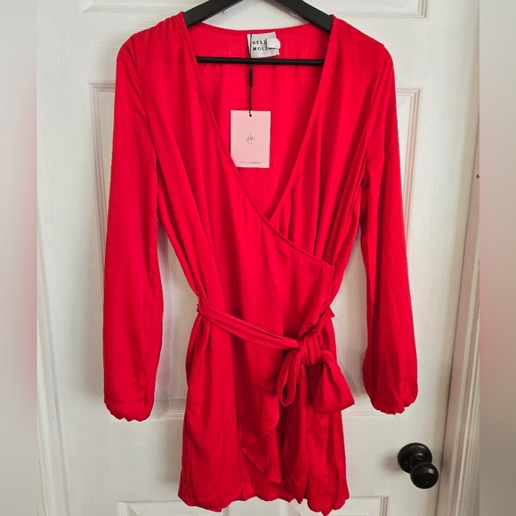 Hello Molly Red Long Sleeve V-Neck Sundress - Picture 3 of 6